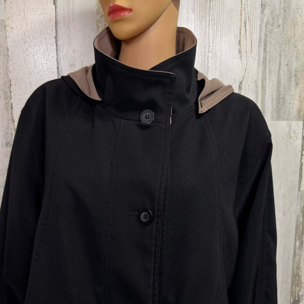 Charles‎ Klein Black Trench Coat with Tan Collar - Picture 3 of 11
